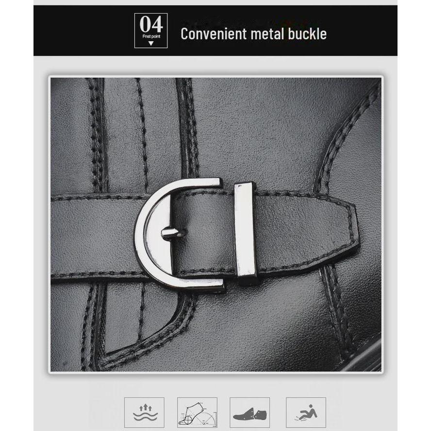 Winter Buckle Design Top Layer Leather Chelsea Boots Men Business Martin Style Large Sizes Available