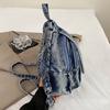 Washed denim backpack women go out small backpack