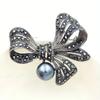 Rhinestone Black Flower Bow Tie Brooches for Women Vintage Elegant Large Brooch Pin Winter Coat Sweater Broches High Quality