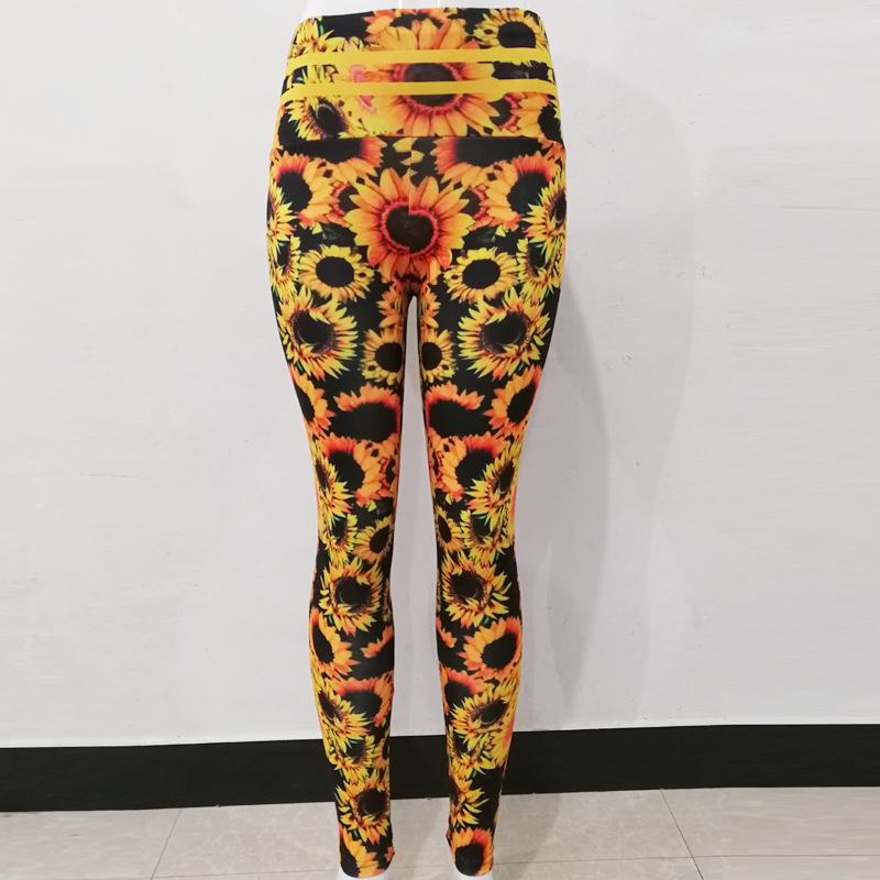 Sunflower digital print slim fit high waist sports yoga pants leggings with tight height and elasticity