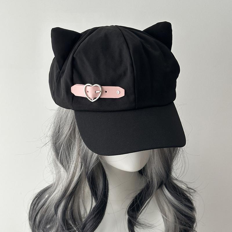 

1 шт. Женский берет с кошачьими ушками Харадзюку Готика Лолита Y2K Девушки Стимпанк Панк Молния Ручная работа Шапка для альпинизма светло-розовый