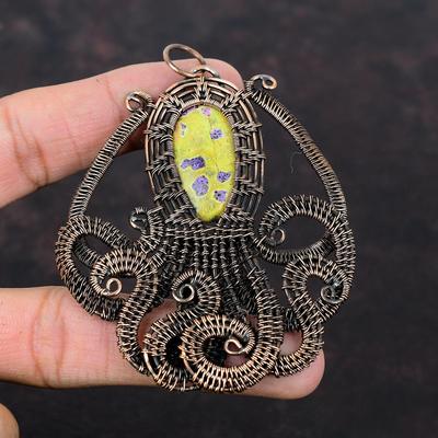 Stichtite Copper Pendant Copper Wire Wrapped Jewelry Octopus Pendant Genuine Gemstone Jewelry Handmade Wire Wrapped Pendant Gift For Bridal