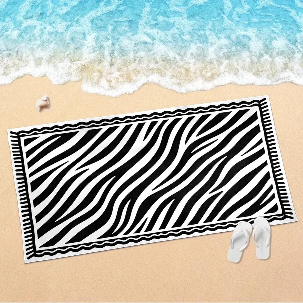 Color Blocking Diagonal Stripe Splicing Beach Towel, Ultra-fine Fiber Absorbent Bath Towel, Swimming Pool Special Large Towel