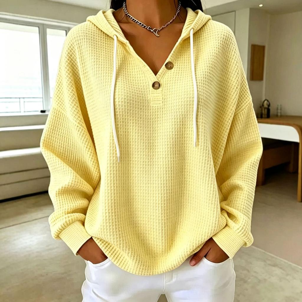 Women S Loose Fit Drawstring Hooded Waffle Knit Sweatshirt