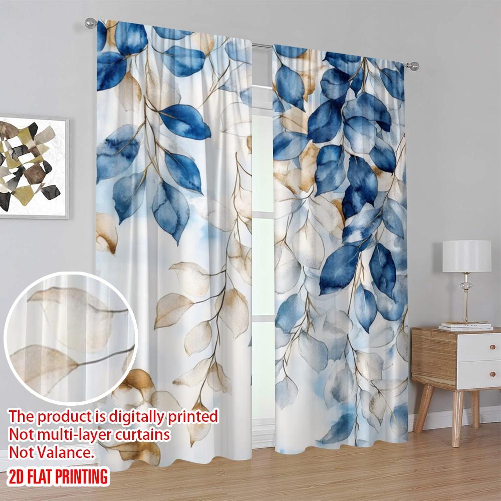 2pcs,2D Plane Printing Pattern Curtains Watercolor Leaves Polyester Woven (without Rod) Decorations Inside Ldeal for Home &