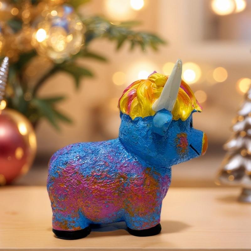 Highlands Cow Figurines Farmhouse Decors,Resins Animal Statue Table Ornament Garden Bookshelfs Decors Calf Lover Gift