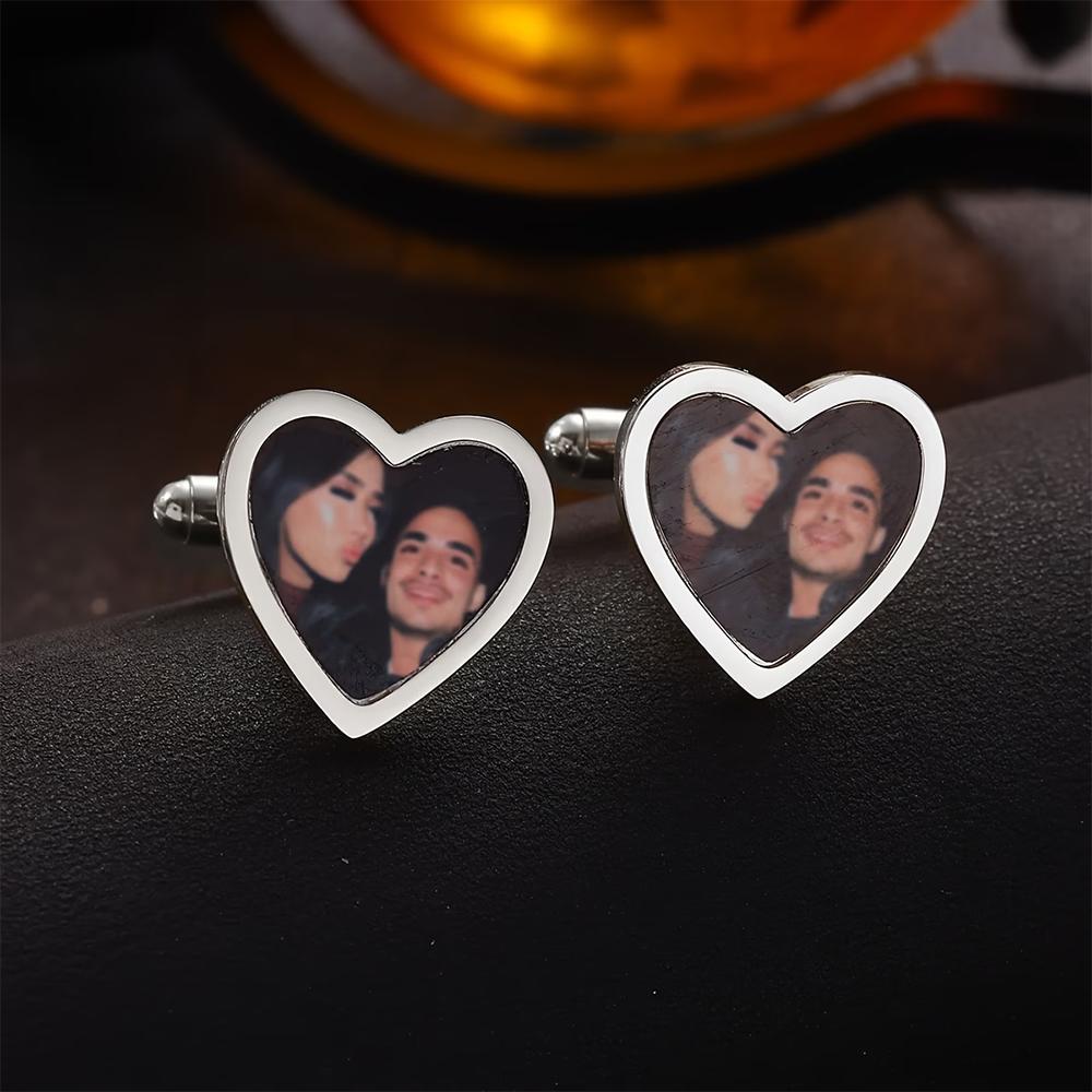 

Customized Photo Heart Cufflinks Wedding Gift For Father And Groomsmen Romantic Memories Cufflink Stainless Steel Jewelry