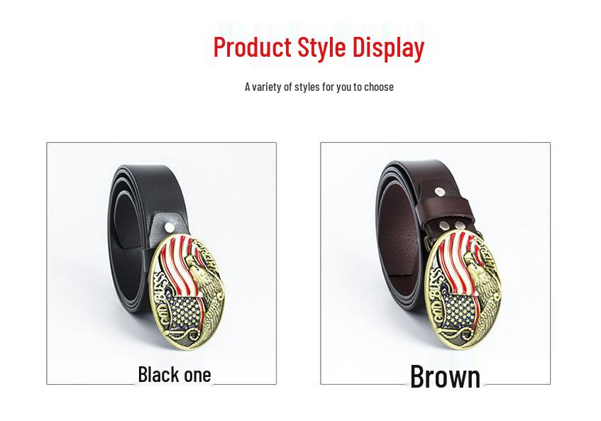 Fibbia Aquila in Bronzo Cintura in Pelle con Bandiera Americana - Accessorio di Moda da Uomo