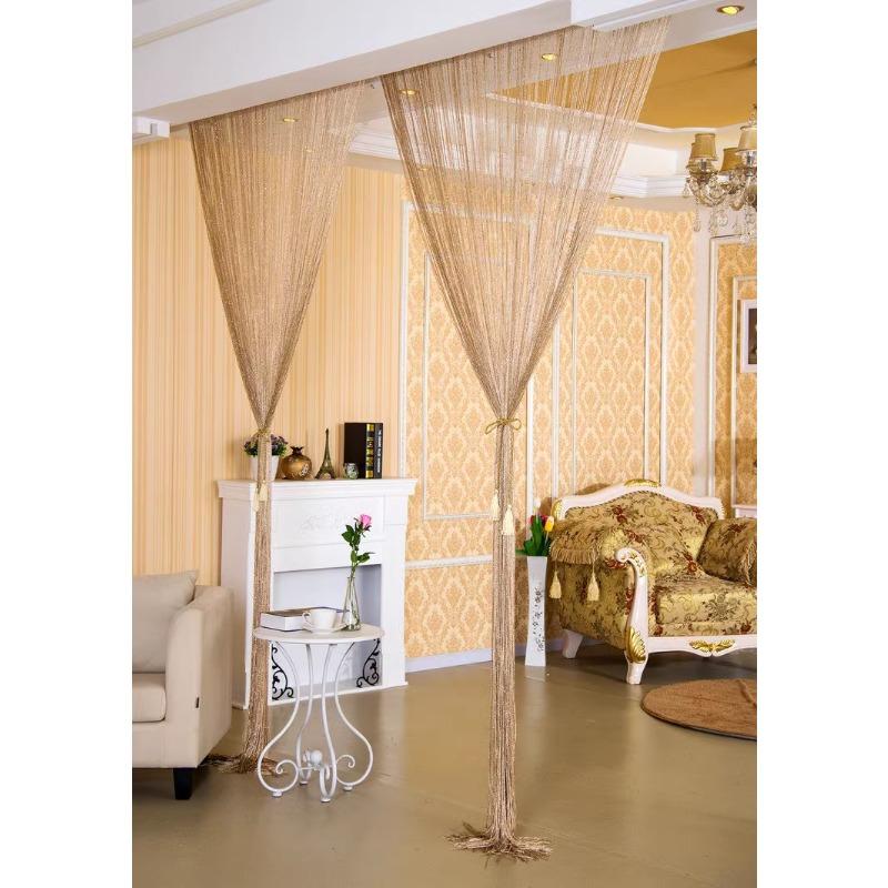 100x200cm Romantic Decoration Curtains Shiny Silvery Line String Tassel Sheer Curtain for Home Living Room Bedroom,1PC