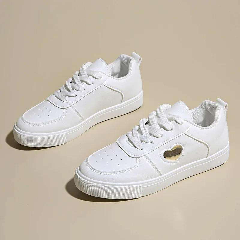 Spring Autumn Pure White Casual Sports Shoes Breathable Microfiber Women's Flats Korean Style Versatile Student Flat Sneakers