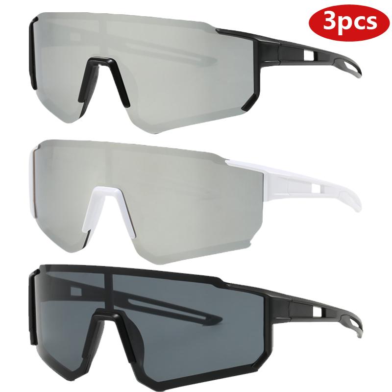 3Pcs Women Large Frame Sunglasses New Fashion Rectangle Design Goggles Simple Style Unisex Integrated Outdoor Sport Sun Glasses