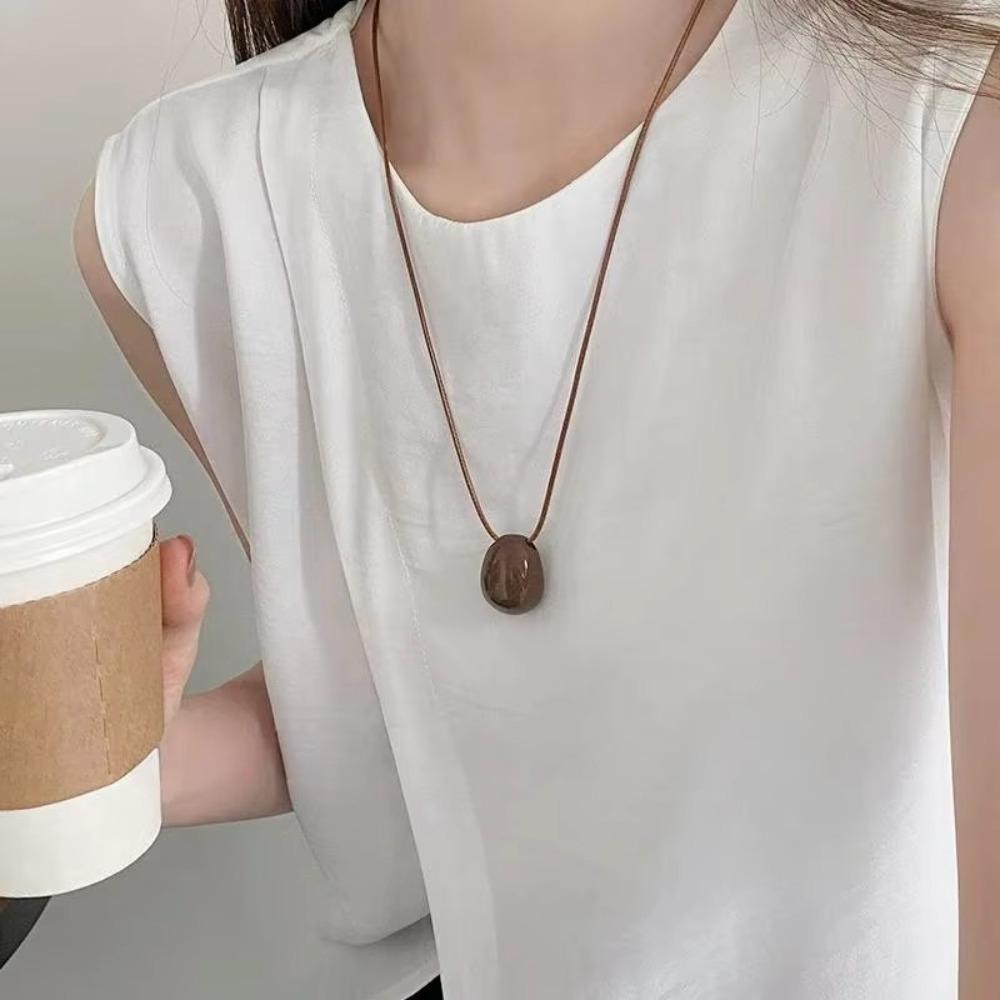 Drawable Black Rope Women Necklace Adjustable Pendant Necklaces New Sweater Chain  Women