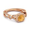 Citrine Geometric Halo Accent Design Ring - 925 Sterling Silver Rose Gold Vermeil