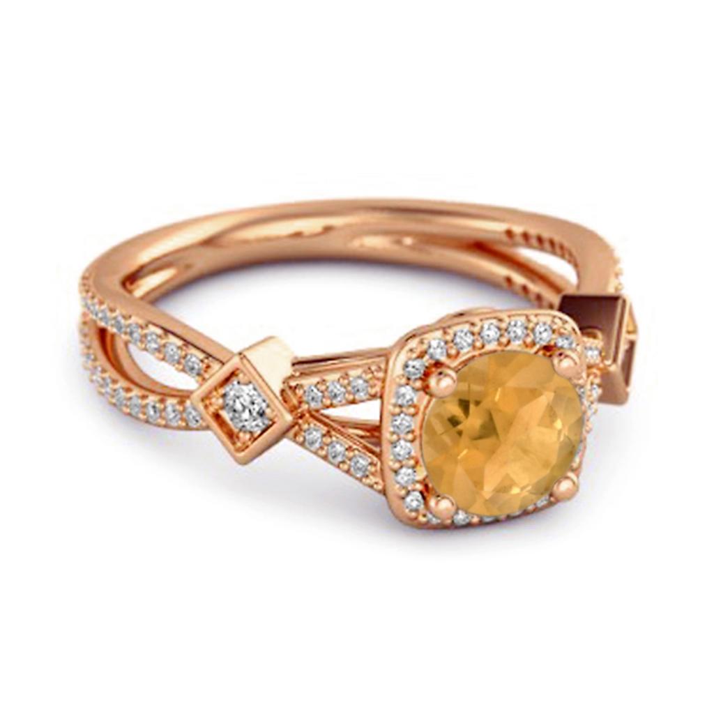 Citrine Geometric Halo Accent Design Ring - 925 Sterling Silver Rose Gold Vermeil