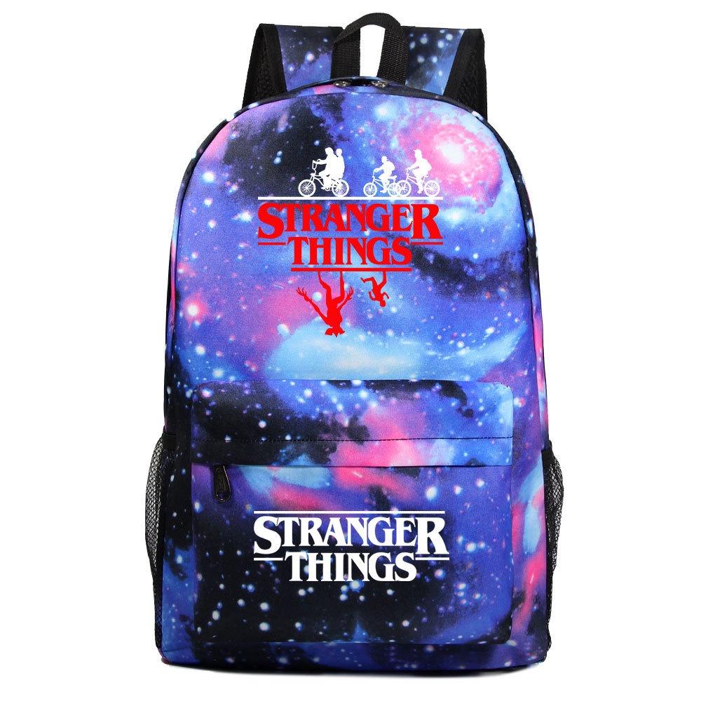A102 Stranger Things Oxford-Stoffrucksack in Bonbonfarben, wasserdicht und strapazierfähig, ideal für Teenager und Reisende, mit Charaktermotiven)
