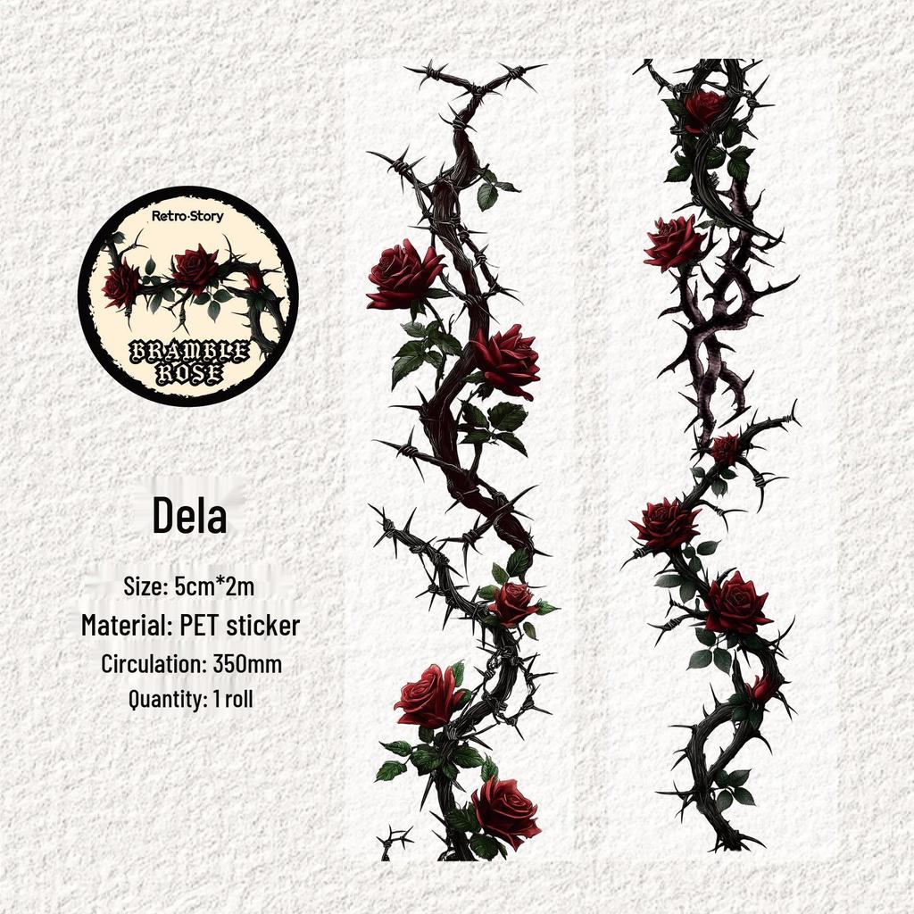 RetroStory Thorns Rose Die-cut Floral Washi Tape - 6 Styles for DIY Journals