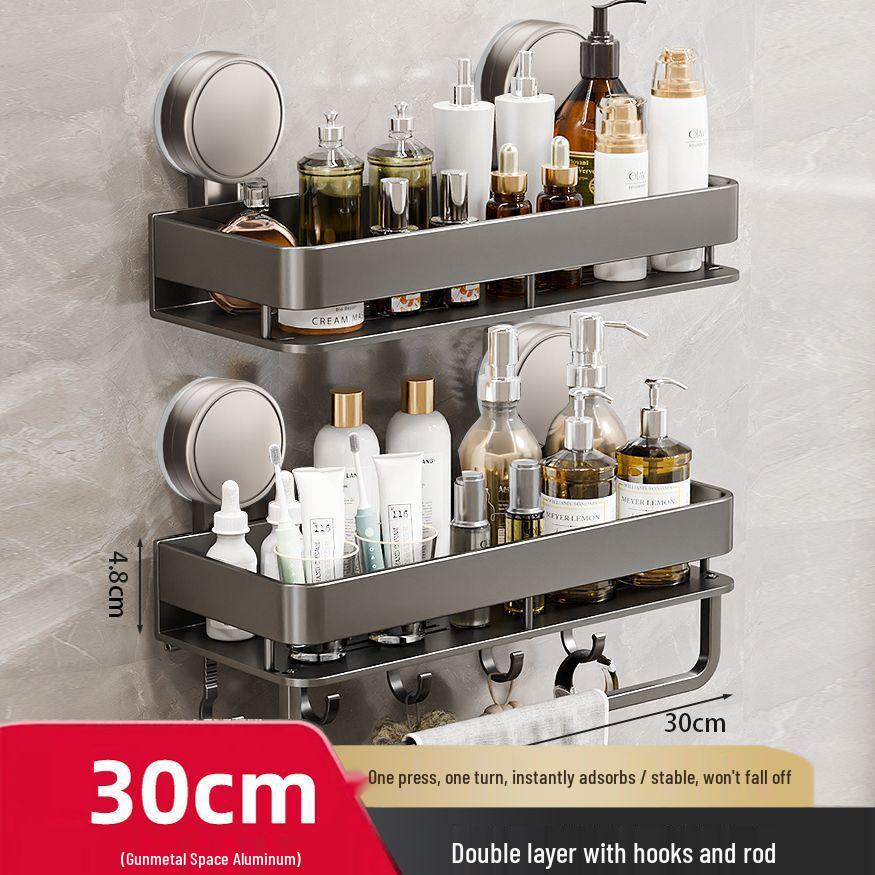 No-Drill Wall-Mount Bathroom Storage Rack with Suction Cup