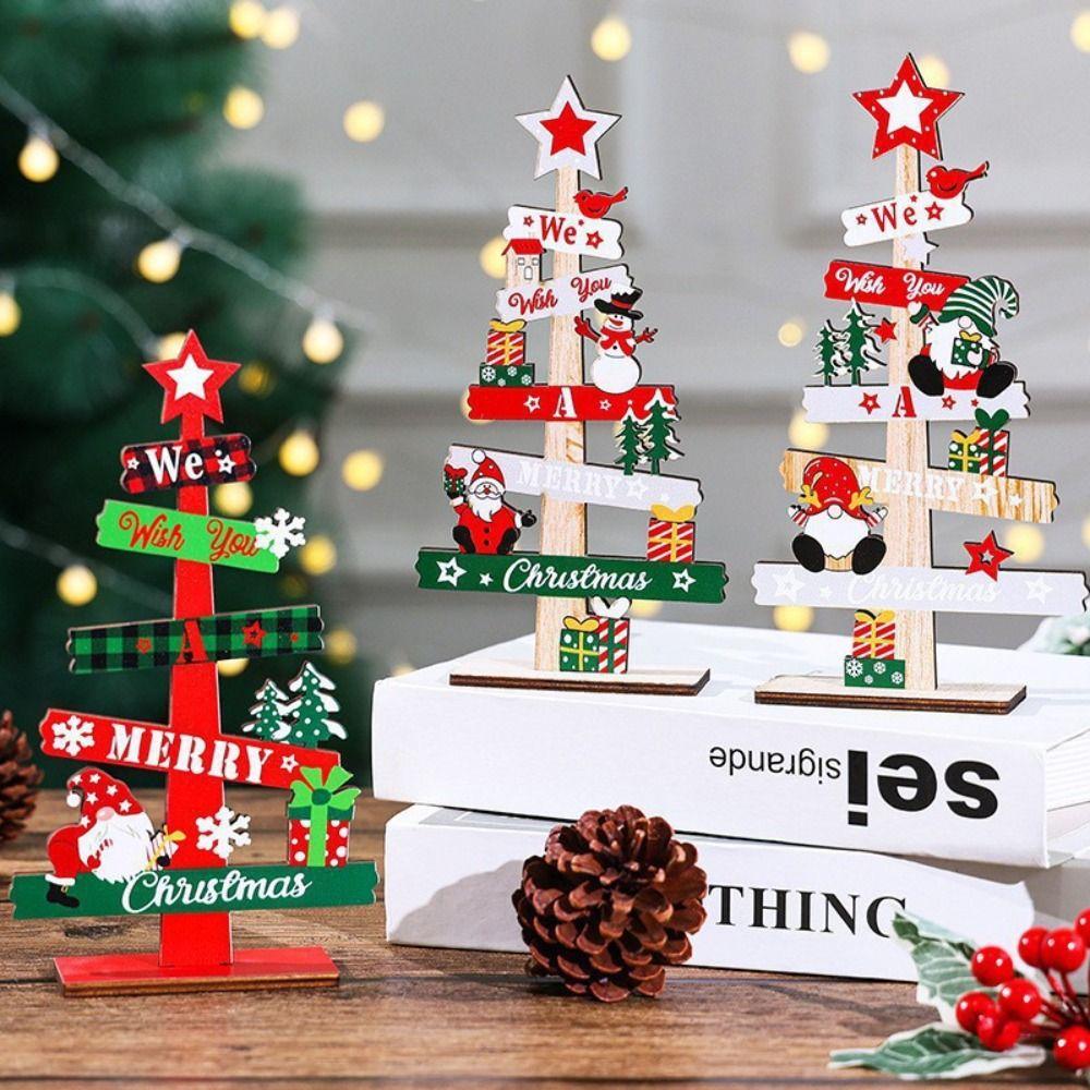 Creative Christmas Tree Desktop Decoration Wooden Letter Christmas Signs Plaque DIY Craft Santa Claus Tabletop Sign Home Decor