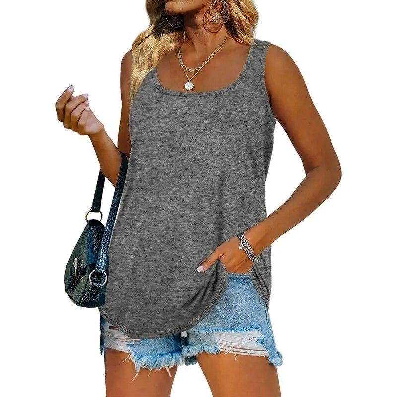 Sleeveless Square Neck Solid Women Tank Tops Fashion Loose Casual Summer Vest Women Elegant Plus Size Office Ladies Tanks Camis 30758