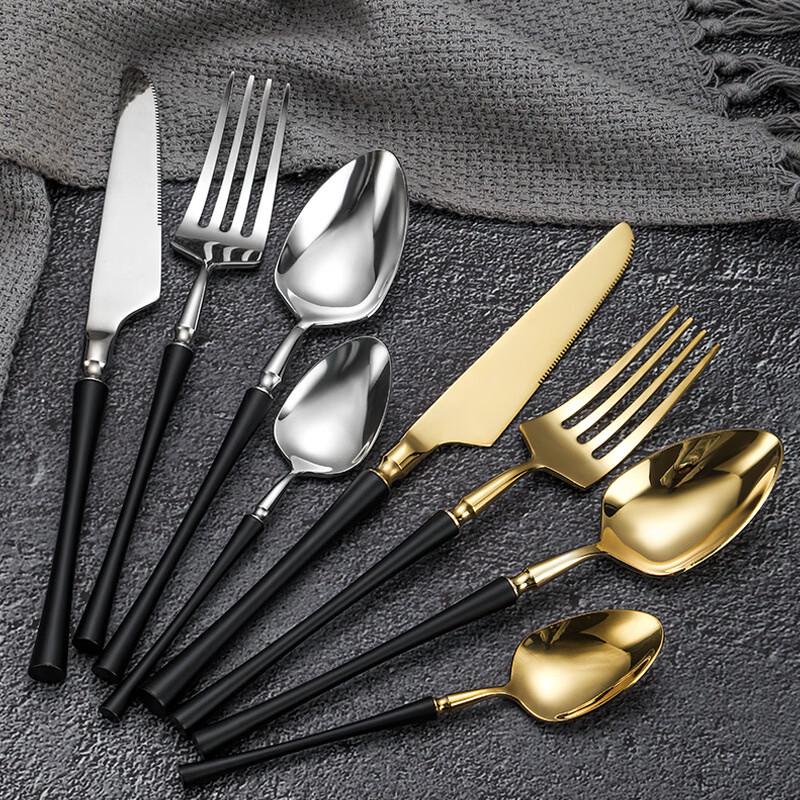 Abay Stainless Steel Black Gold Cutlery Set