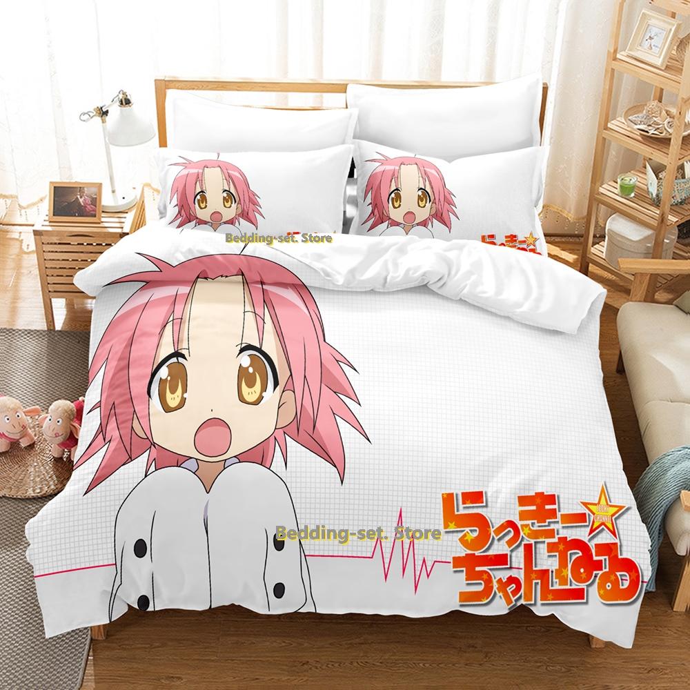 2024 Lucky Star Konata Bedding Set Single Twin Full Queen King Size Bed Set Adult Bedroom Duvetcover Sets Anime Bed Sheet Set