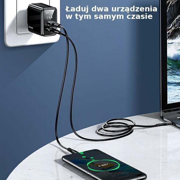 Usams Ład. Siec. 1Xusb-C+1Xusb T40 20Wled (Only Head) Pd3.0 +Qc3.0 Fast Charging Czarny/Black Cc133Tc01 (Us-Cc133)