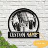 Customizable Music Studio Metal Wall Art Microphone Headphones Personalized Iron Name Sign Home Decor
