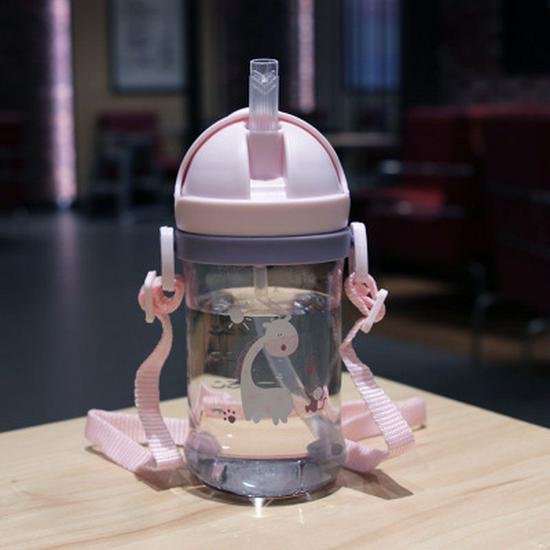 Cartoon Kids' Water Bottle with Non-Slip Strap, Scale, Straw, and Anti-Choke Sip for Kindergarten