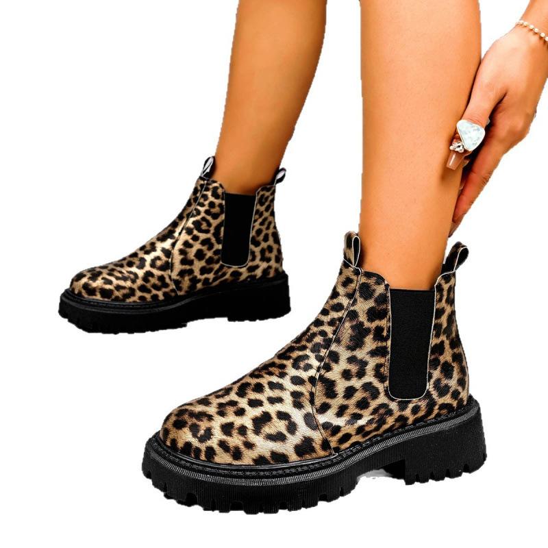 Large size Martin boots New European and American leopard print single boots casual boots in autumn and winter