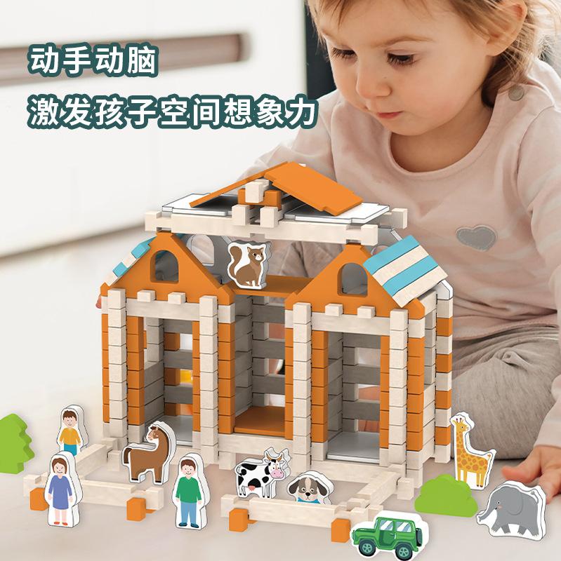 Children'S Educational Space Construction Wooden Toys Colorful Luban Mortise And Tenon Building Block Hut Building Toys