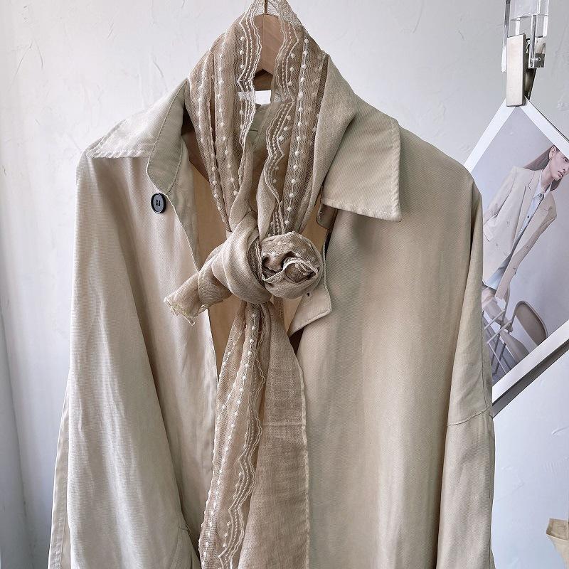 Linien Farbige Spitze Baumwolle Leinen Dünner Schal für Frauen Im Winter Schal Frühling und Herbst Modischer Schal Seidenschal Einfarbig Gaze Schal