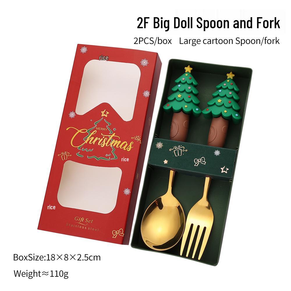Large Christmas Plush Spoon & Fork Set - Santa Claus & Tree Design