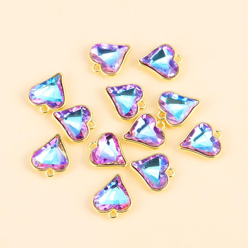 10Pcs Multicolor Crystal Peach Heart Charms For Women Girls Jewelry Making DIY Sweet Romantic Love Heart Pendant Necklace Crafts