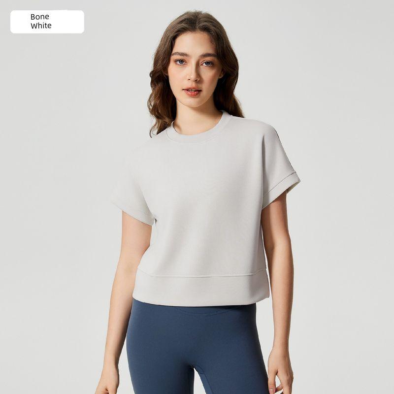 

Lu Same Style Air Layer Sports T-Shirt Women s New round Neck Drop-Shoulder Sleeve Loose Slimming T-shirt T-Shirt Cloud Sense Fitness Sportswear Bone White XL