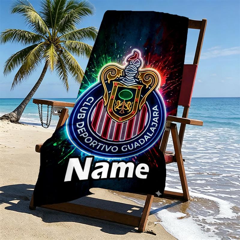 Custom Name Personalized Club Deportivo Guadalajara Print Beach Towel, for Trip Camping Beach Party Home Decor, Birthday Gift for Family & Friends