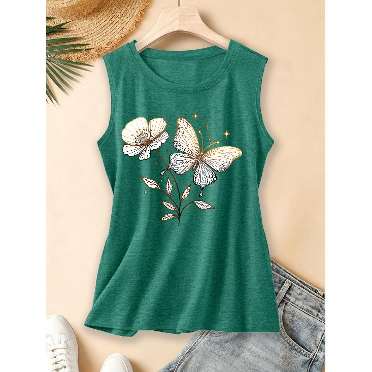 2026 Vintage Distressed Fine Feather Love Parrot Print Women Sleeveless Vest Round Neck Daily Commute Spring Summer Autumn Casual Tank Top