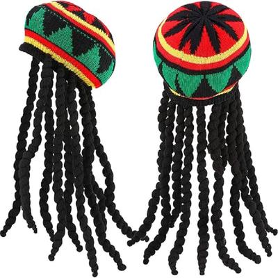 Νέο πλεκτό καπέλο Rasta Reggae με ψεύτικες πλεξούδες Καπέλα Τζαμάικας Hip Hop Dreadlocks Καπέλα περούκα Φανταστικό φόρεμα για πάρτι Κοστούμι Χίπι μπερέ