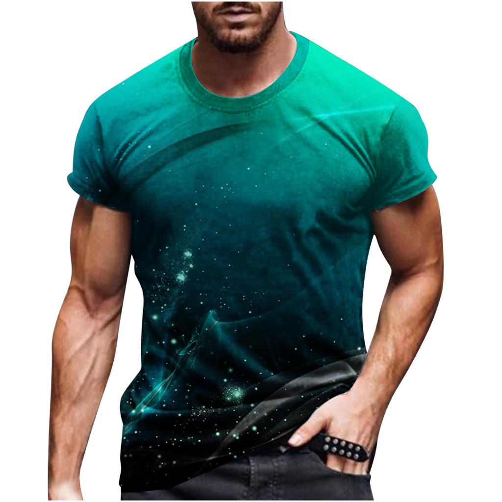Summer Round Neck 3D Line Print Top Fashionable Casual Short Sleeved Men's T-shirts