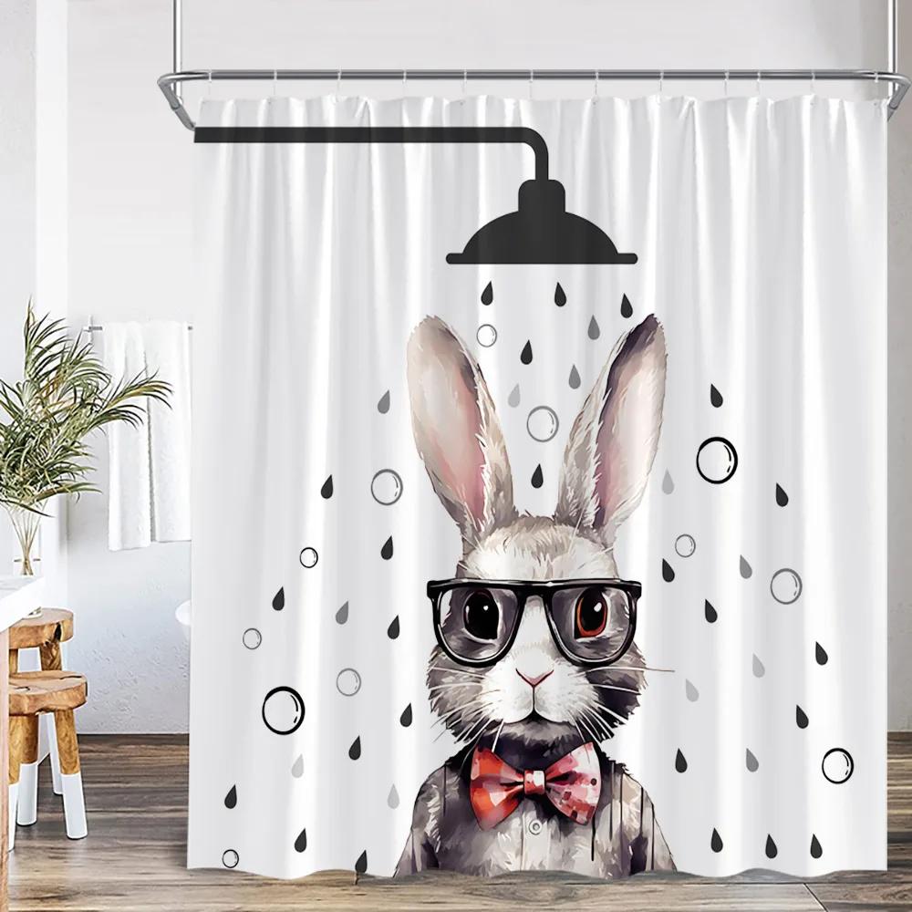 Funny Animal Cartoon Shower Curtain Ocean Life Dog Bathing Cat Kid Bathroom Decor Children Polyester Bath Curtain with Hooks