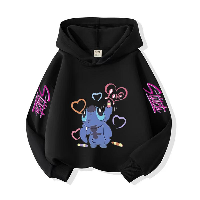 2025 New Christmas Gift Girls Hooded Sweatshirt Children's Pullover Cute Stitch Print Long Sleeved Soft Winter Top