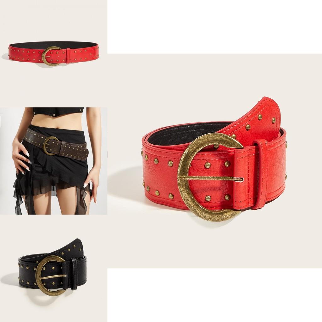 Punk Style Rivet Leather Belt With Alloy Buckle For Casual Fashion Accessories