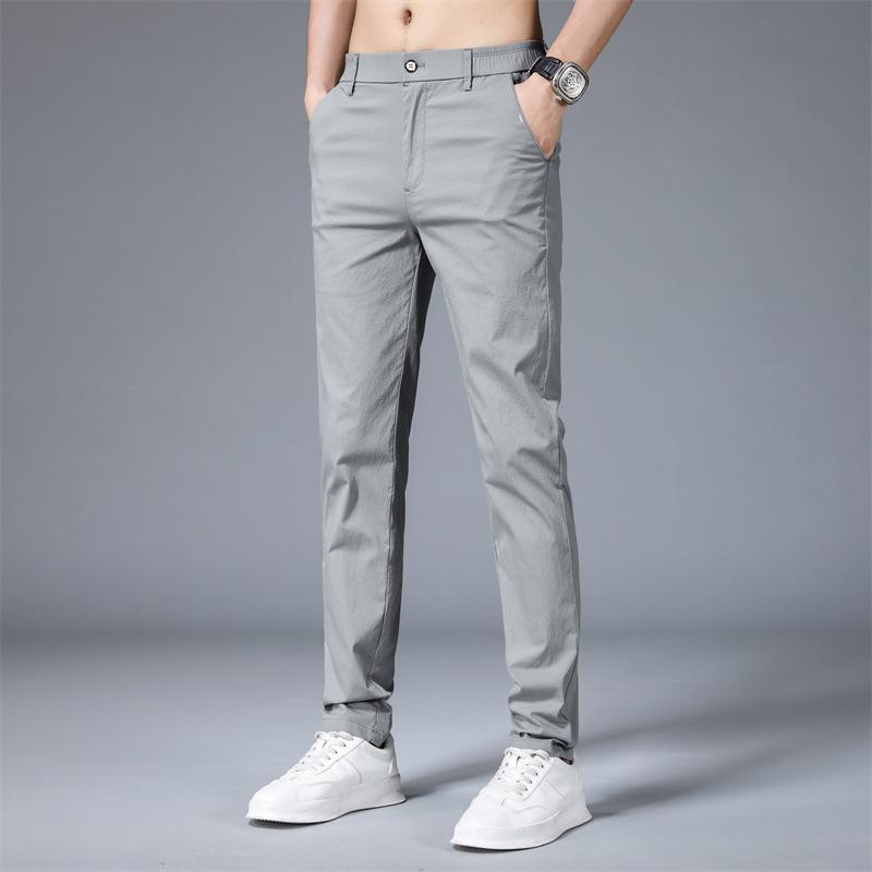 

Summer Thin Casual Pants Men 4 Colors Classic Style Fashion Business Slim Fit Straight Cotton Solid Color Brand Trousers 28 серый