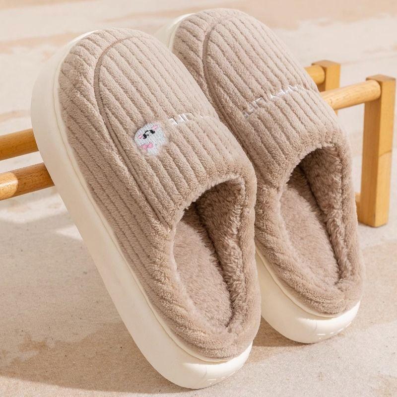 Cotton slippers women's thick bottom non-slip home warm confinement cotton slippers men and women couples home floor cotton slippers winter