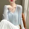 Women Thin Long Sleeve Solid Sunscreen Knit Cardigan Summer Outerwear Cover Up