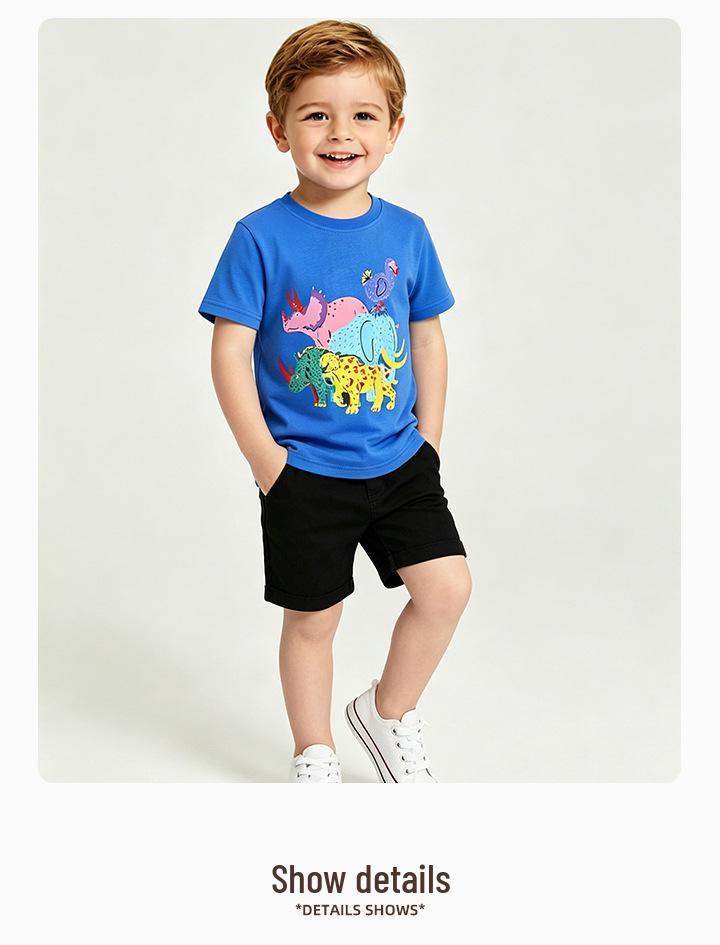 Summer Kids' Short-Sleeve Animal Print T-Shirt - European & American Style, Round Neck for Small & Medium Children