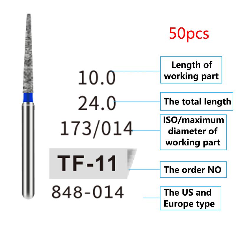 50Pcs Dental Diamond Burs Drill FG 1 6Mm For High Speed Handpiece Denspay Polishing Whitening Lab Material