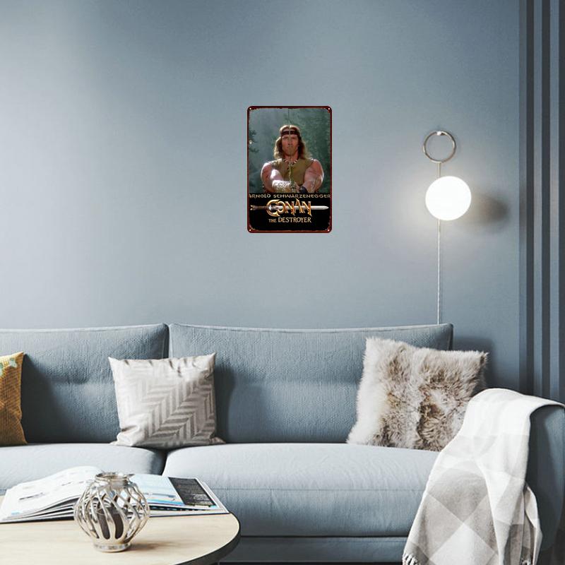 Hisun Tin Sign HD Tin Sign Conan The Destroyer Arnold Schwarzenegger Vintage Movie Poster Retro Metal Wall Art for Man Cave Home Theater Decor