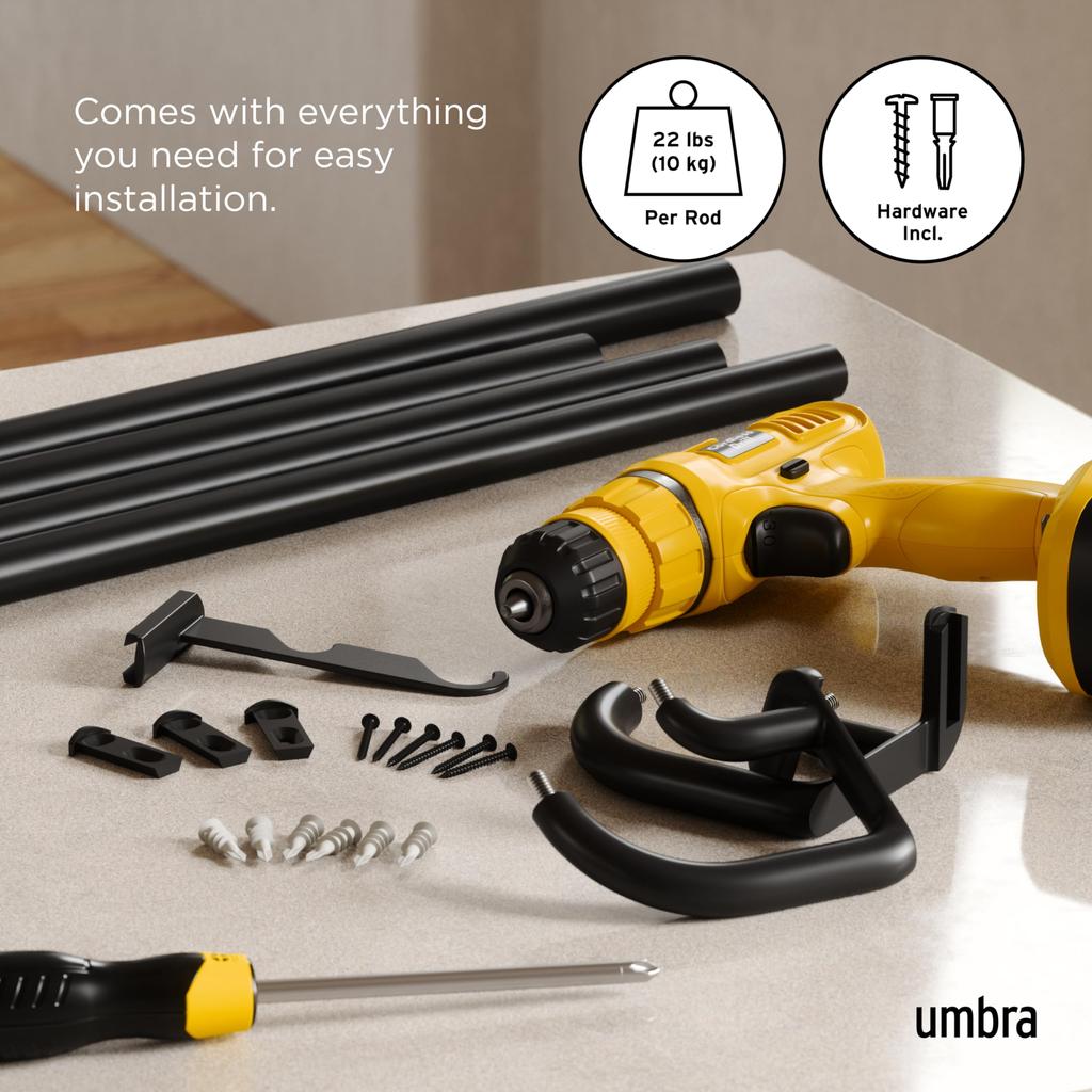 Official Umbra Twilight Double Curtain Black Rod, 76-223cm,