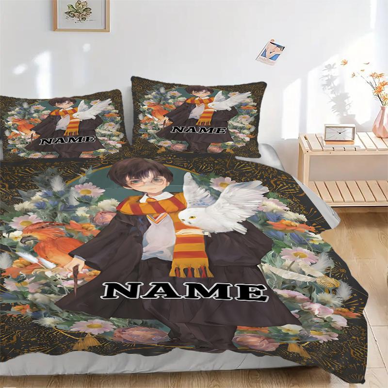 Custom Textile Harry Potter Floral Bedding 3 Piece Set HD Print Duvet Cover Pillowcases for Teens Adult Bedroom Decoration
