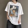 Vintage 1992 Human-i-Tees One With The Earth Native American Wolf Owl Graphic T-Shirt White USA